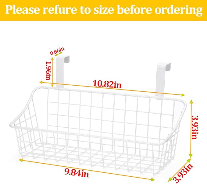 LeleCAT White Basket with hook Grid Storage Basket, Hang it behind a door or on