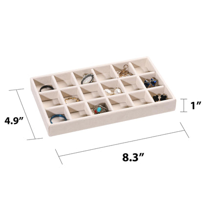 Frebeauty Jewellery Organiser Tray,Stackable Velvet Jewellery Trays,Drawer Inserts Earring Organiser For Women Girls Jewellery Storage Display Case for Rings Stud Necklaces,Set of 4(Beige)