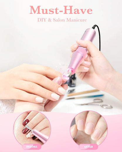 ENGERWALL Rechargeable Nail Drill 35,000 RPM, Portable Cordless Electric Nail File for Acrylic, Gel Nails, Polishing & Removal, with Nail Drill Bits Kit for Manicure & Pedicure, Pink-Blue