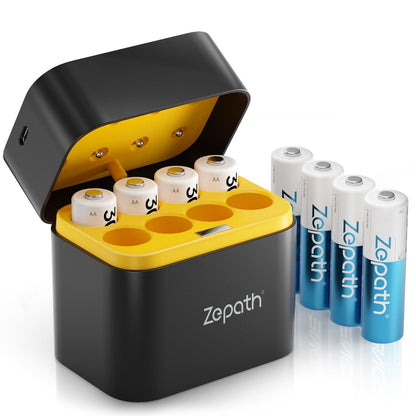 Zepath AA Rechargeable Lithium Batteries with Battery Charger, 8 Pack 3000mWh High Capacity Rechargeable Batteries 1.5V Constant Output AA Lithium Batteries, Battery Storage with aa Li-ion Battery
