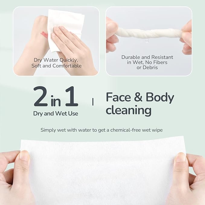 Disposable Face Towel 100 Cont, 7.9"X7.9"Clean Face Towelettes