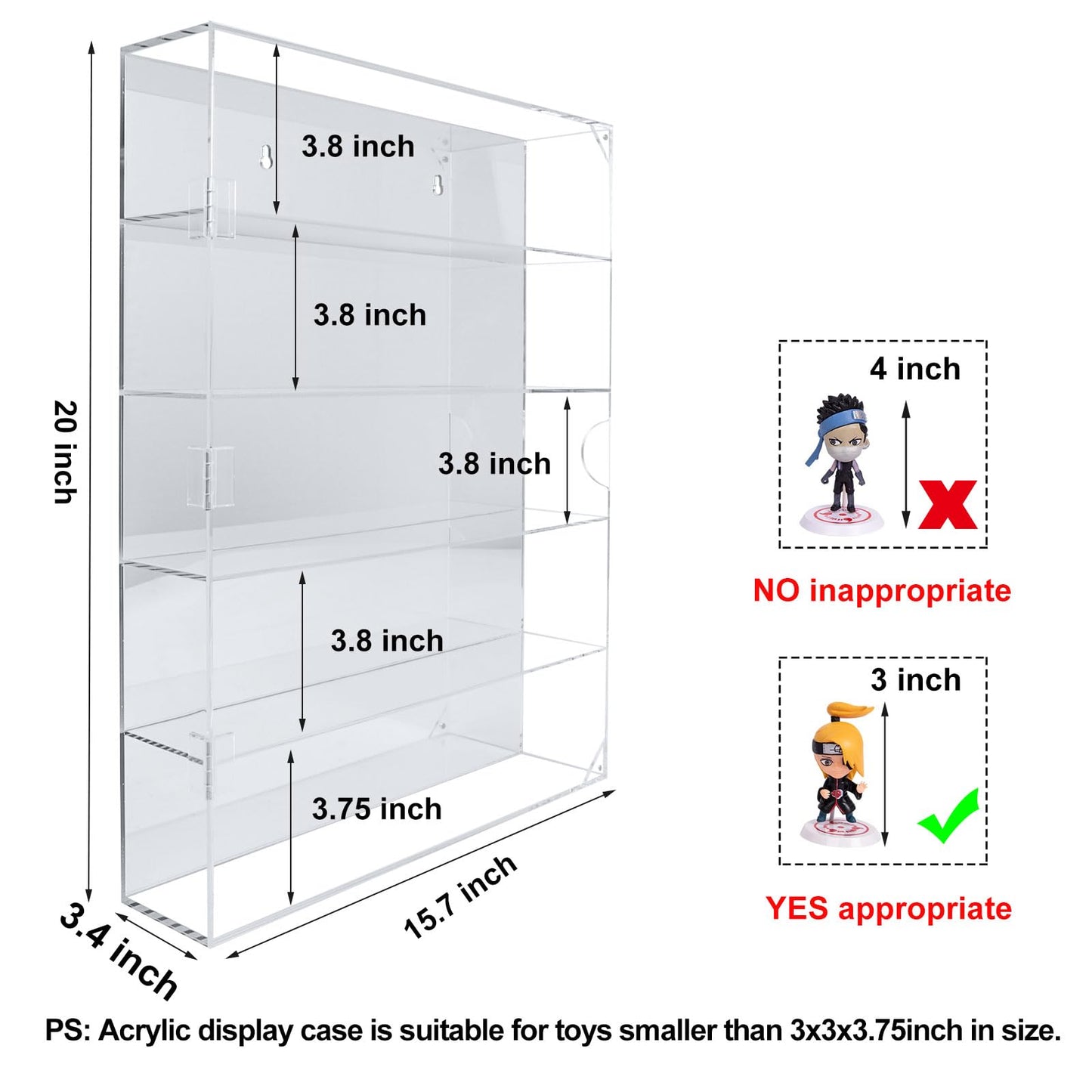 AITEE Acrylic Display Case with Mirrored Back, Display Cabinet for Mini Funko Pop Figures, Dust-Proof Clear Wall Mounted or Desktop 5 Tiers Storage Organizer, for Mini Toys, Rock Stone and Figures