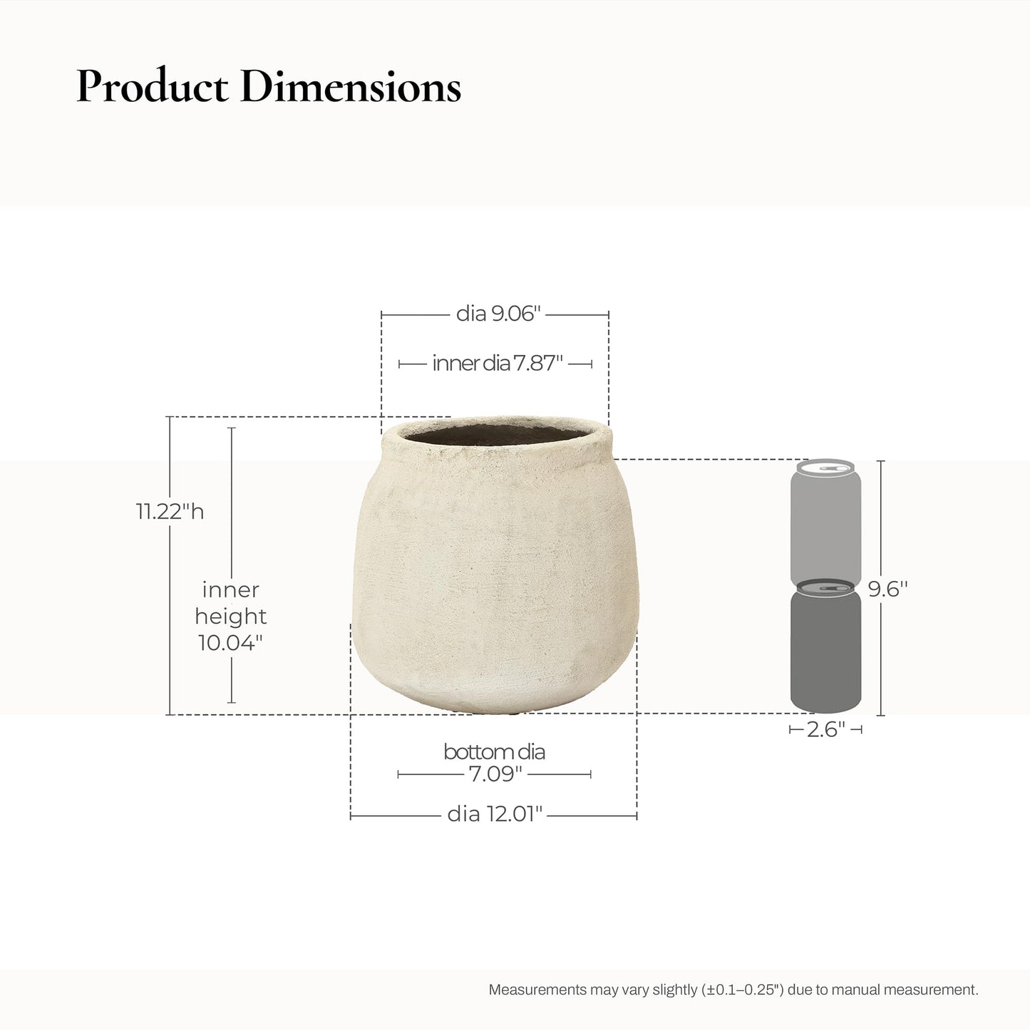 LuxenHome 12" Dia Cement Round Plant Pot, Beige Large Flower Pot with Drainage Hole, Rustic Decorative Planter Pots Indoor Outdoor for Home Garden Patio