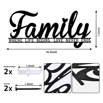 AHYS Family Wall Decor Rustic Metal Family Signs for Farmhouse Home Living Room Bedroom Decor - 16.5"X7.5"