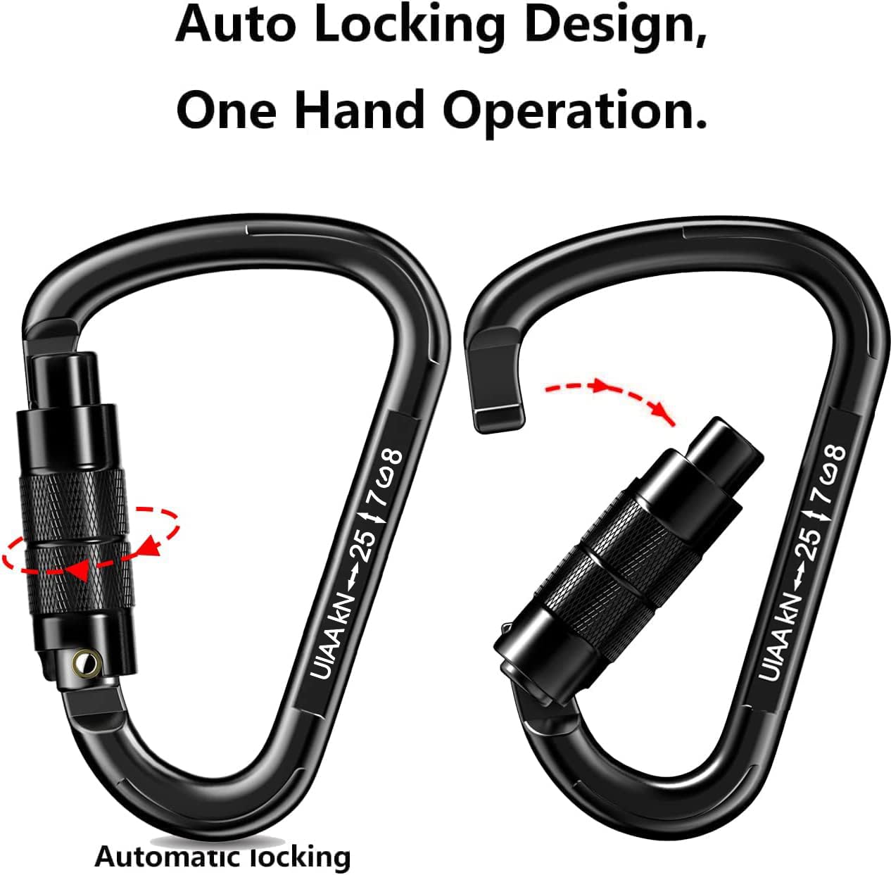 Auto Locking Carabiner Heavy Duty Carabiner 25kN Climbing Carabiner Climbing Equipment Safety Carabiners for Rappelling, Hammocks, Rescue, Dog Leash, Swing