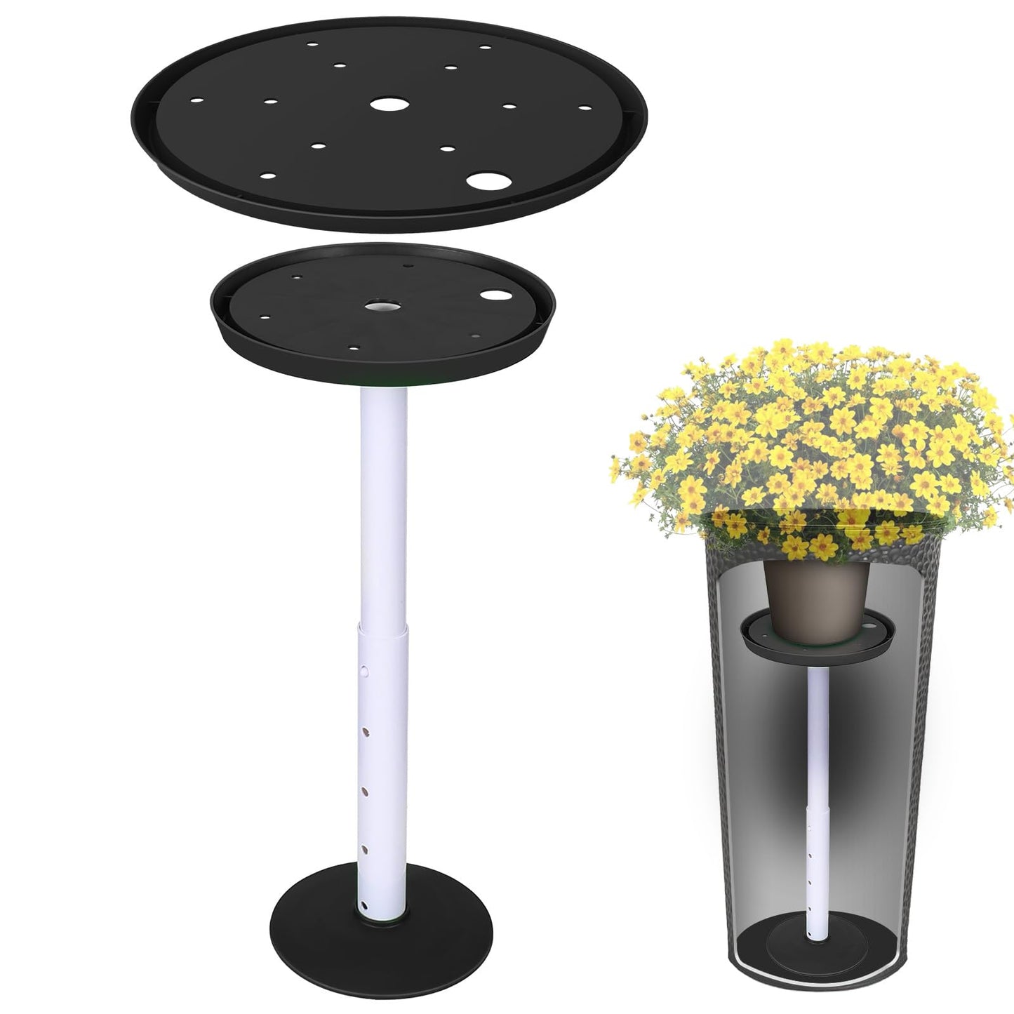 YLSAZL 2 Pack Adjustable Height Plant Risers for Inside Pots,11-17" Rise Plant Risers for, Indoor & Outdoor Insert with, Tall Square Round Taper Planter with 6''8" 10" Base & Top（Black - Short）