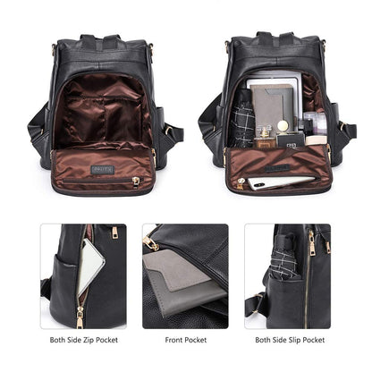 Kattee Women Real Leather Backpack Purse Anti-Theft Rucksack Fashion Shoulder School Bag Fits 11 inches Tablet