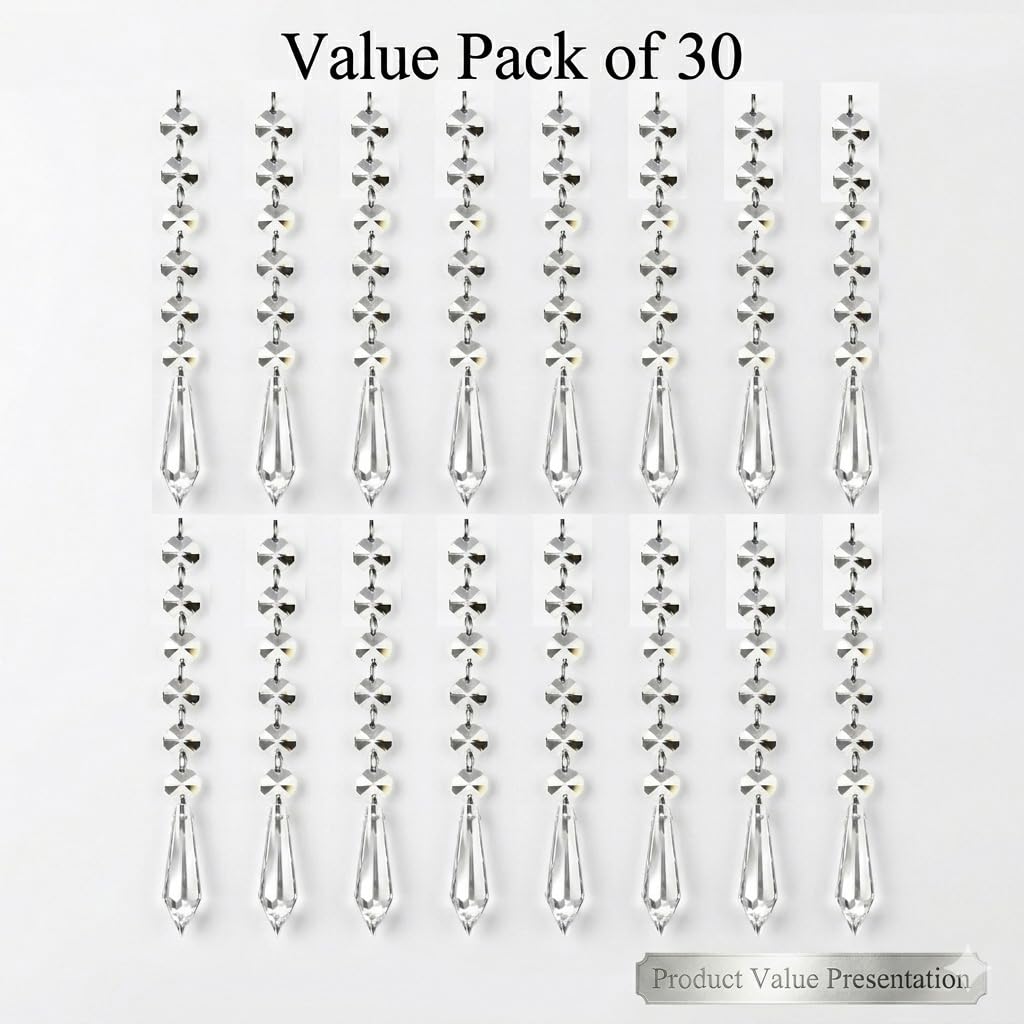 HOHIYA 30 Pack Acrylic Hanging Crystals for Centerpieces, Prism Chandelier Pendants Wedding Decorations Christmas Tree Ornaments Light Reflecting Crystal Garland for DIY Crafts & Home Decor