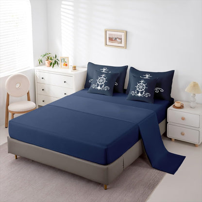 Erosebridal Nautical Anchor 7 Pcs Comforter Set Twin Size Ocean Sailboat Bedding Sets for Kids Boys Teens Adult Navy Blue Ocean Theme Bed in A Bag Coastal Compass Sheet Set