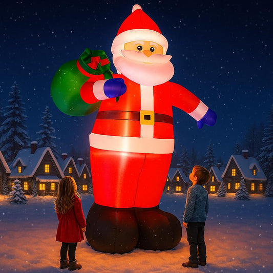 12 Feet Giant Christmas Inflatables Santa Claus Outdoor Decorations, Blow Up Huge Santa Claus with Gift Bag, Built-in Bright LED Lights, Xmas Santa Outside Decor for Holiday Party Yard Garden Lawn