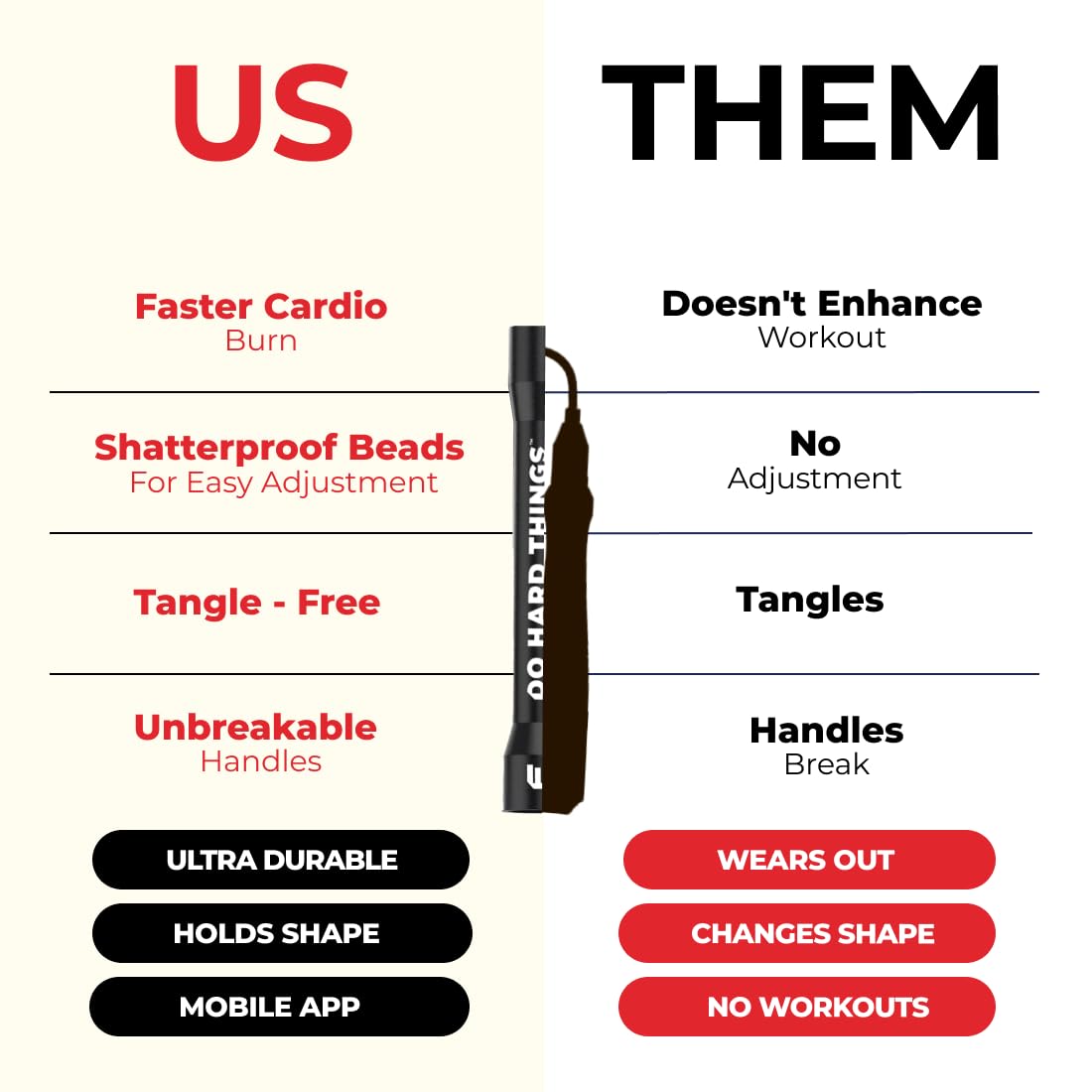 Elite Jumps - Do Hard Things 1” Beaded Jump Ropes - Strong & Durable Materials - Resize & Adjust - Fitness & Cardio Training - Improve Rhythm, Speed, Agility