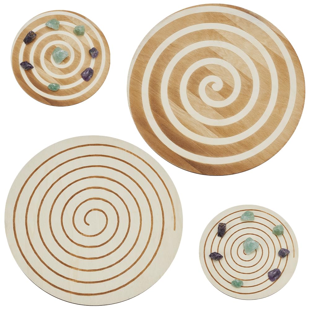 INFUNLY 2pcs Wooden Crystal Grid Board Spiral Geometry Energy Grids Board for Healing 9.8 inches Seed of Life Antler Chakra Grid Plate for Altar Yoga Meditation Witchcraft Reiki Ritual Decor