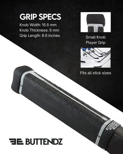 Buttendz Fusion Z Hockey Stick Replacement Grip - Reusable Design, Small Knob Player Grip for Top Hand Mobility, Fits All Stick Sizes (Black, White Drip)