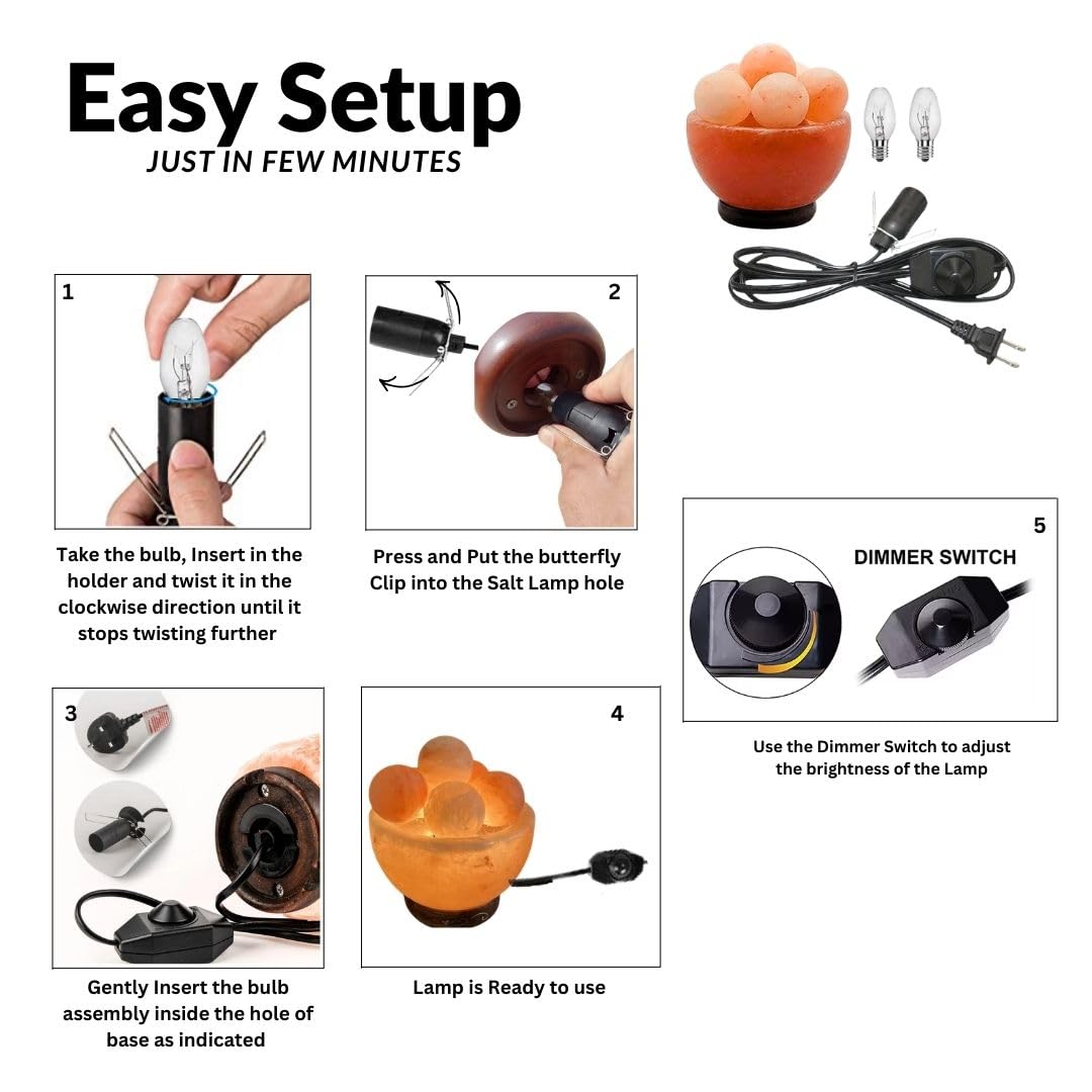 NatureBoost HL Himalayan Pink Salt Lamp Bowl with Balls Comes with dimmer Switch and a Pair of Bulbs (HL Bowl)