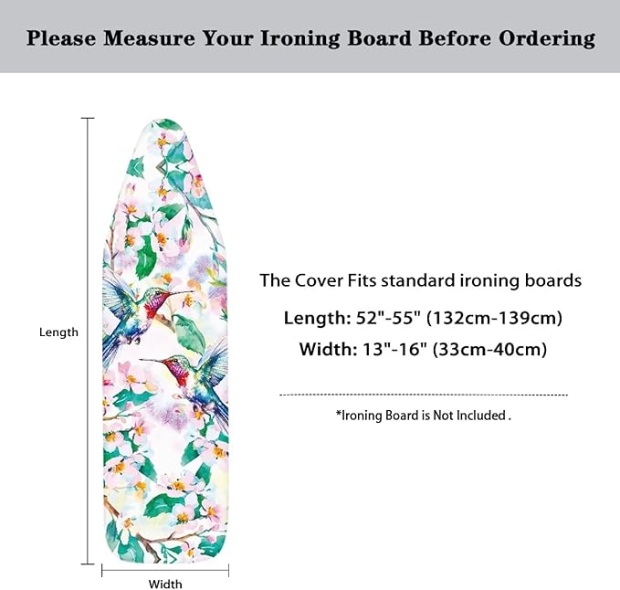 Hummingbird Leaves Easy Installation 15x54 Ironing Board Cover and Pad