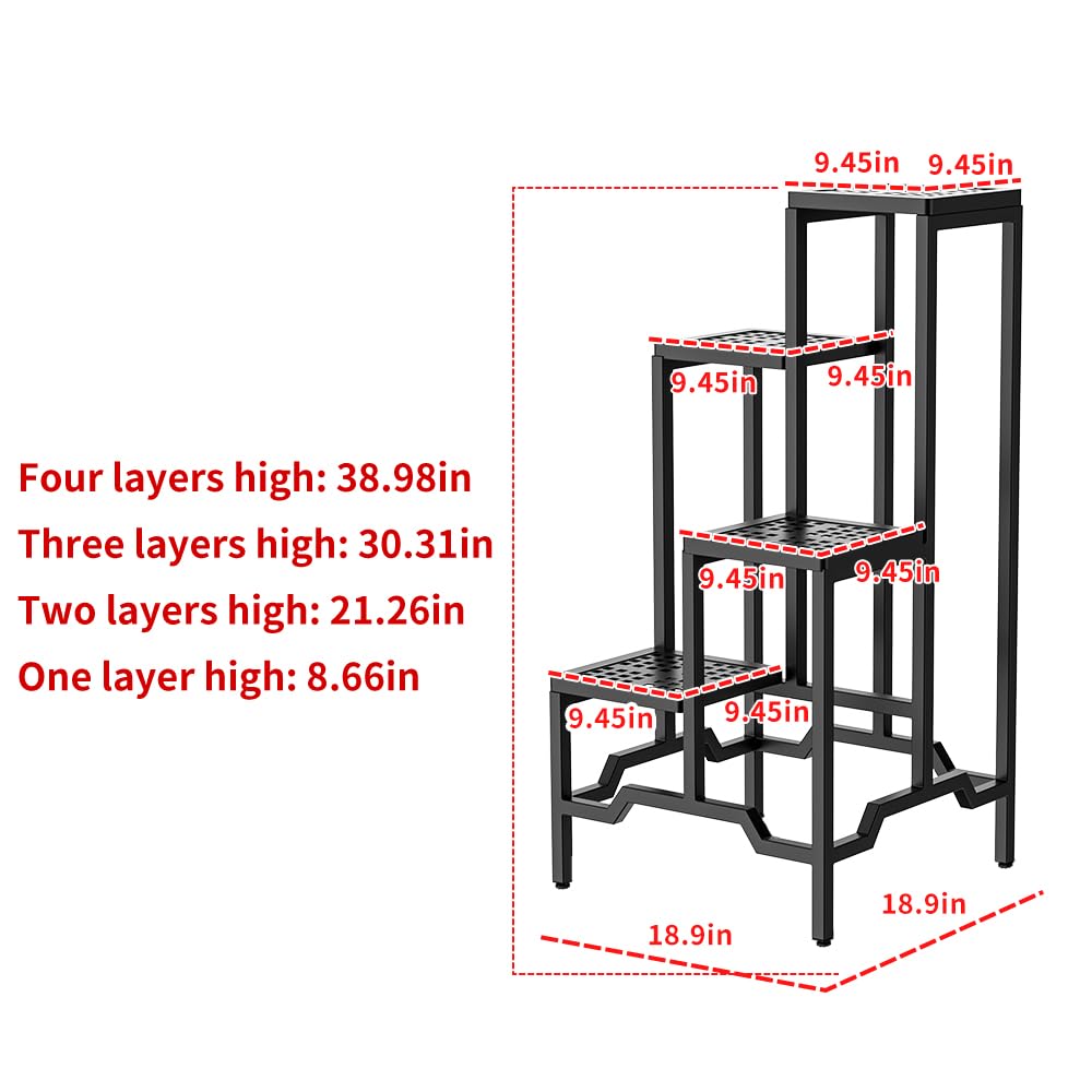 DHYGOTFUR Plant Stand - Aluminum Indoor/Outdoor Flower Rack, Waterproof & Rust-Proof, Stable Support for Pots, Perfect for Living Room, Balcony, Garden, and Office (Black, 4 Tier)
