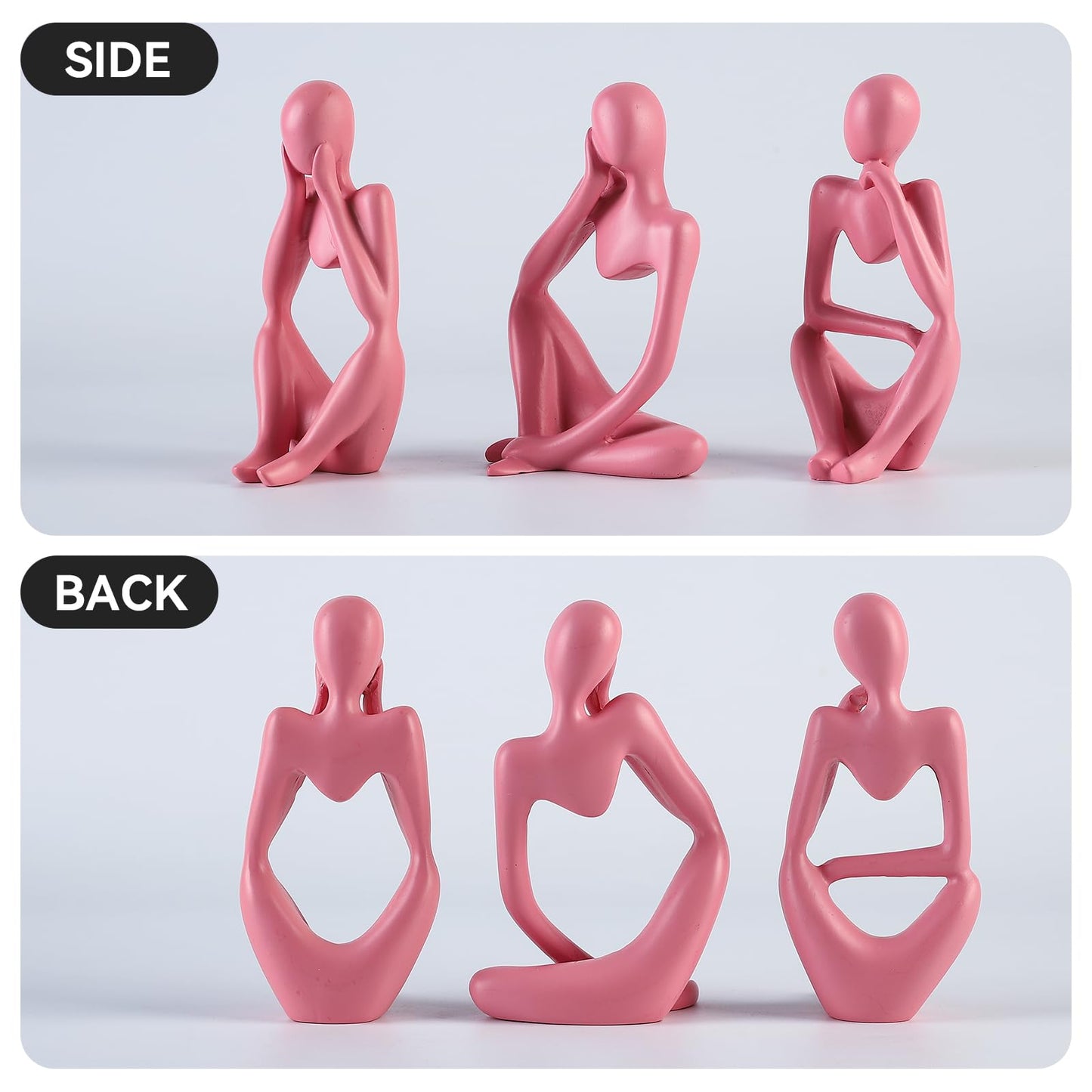 BrownLove 3pcs Pink Human Body Abstract Art Decoration, Modern Art Resin Statue Room Office Shelf Bookcase Decoration