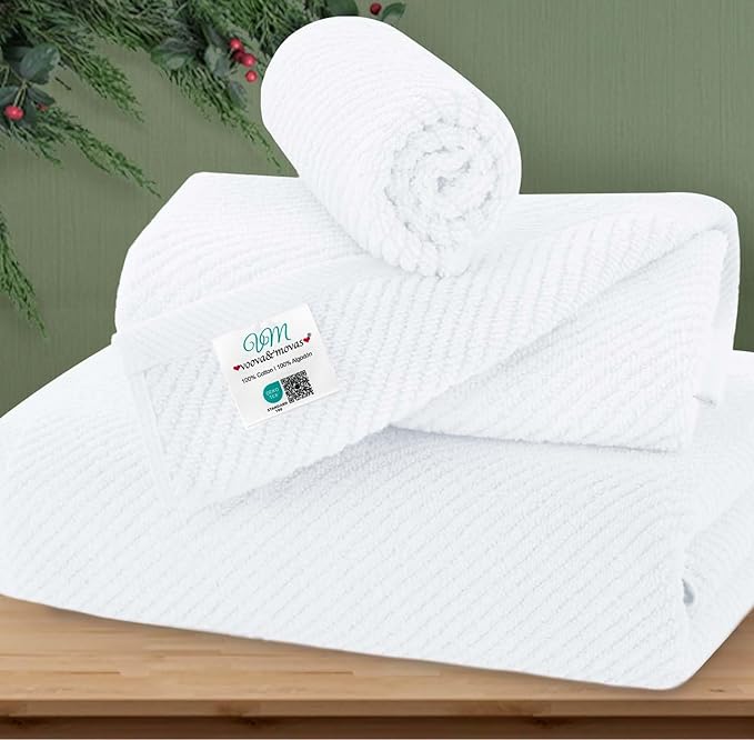VOOVA & MOVAS White Towels for Bathroom, 100% Cotton | Quick Dry | Soft | Thick