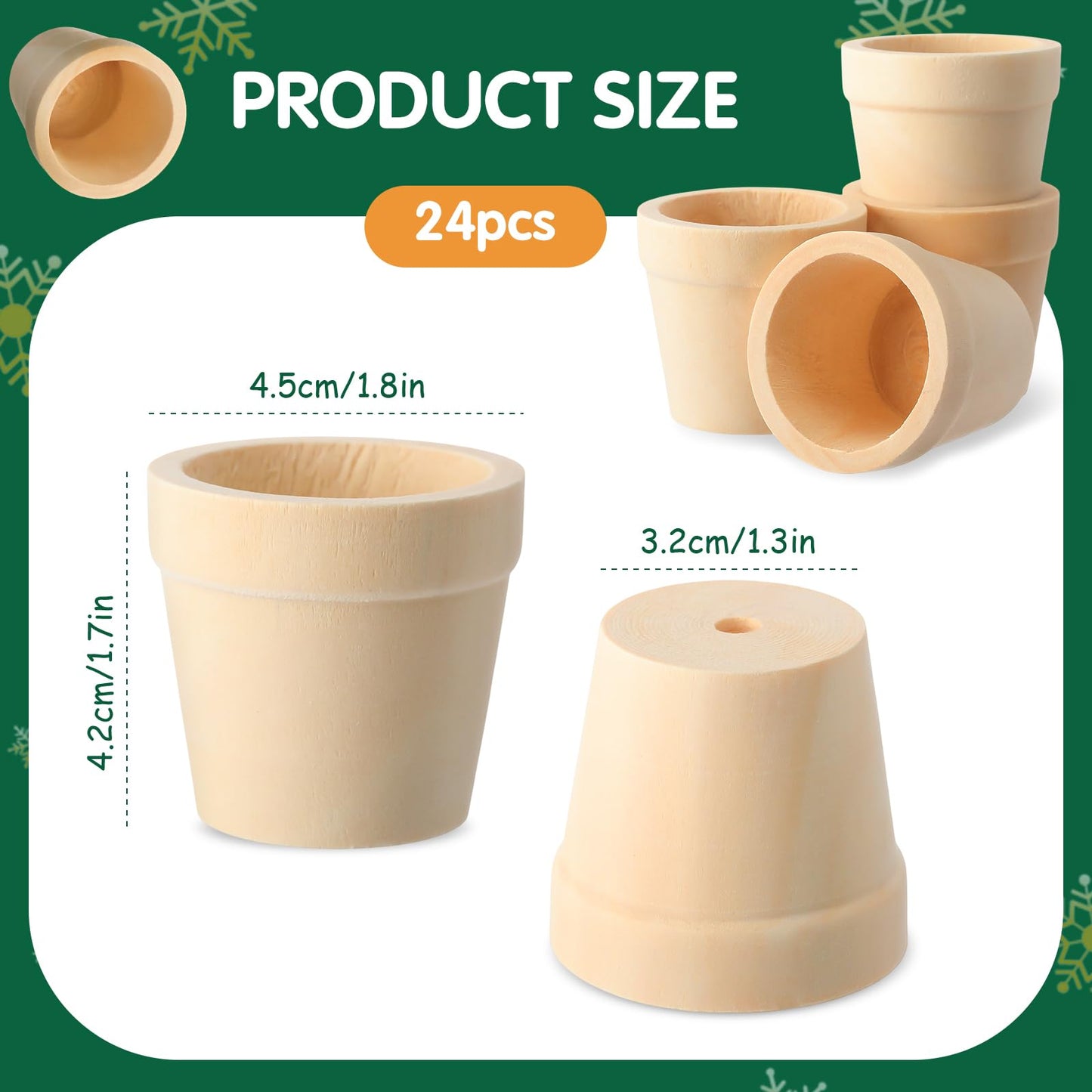 DoubleFill 24 Pack 1.8 Inch Easter Mini Craft Flower Pots, Spring Cactus Flower Nursery Wood Pots for Indoor/Outdoor Succulent Plants, Crafts, Wedding Favors, Employees Friends Coworkers Gifts