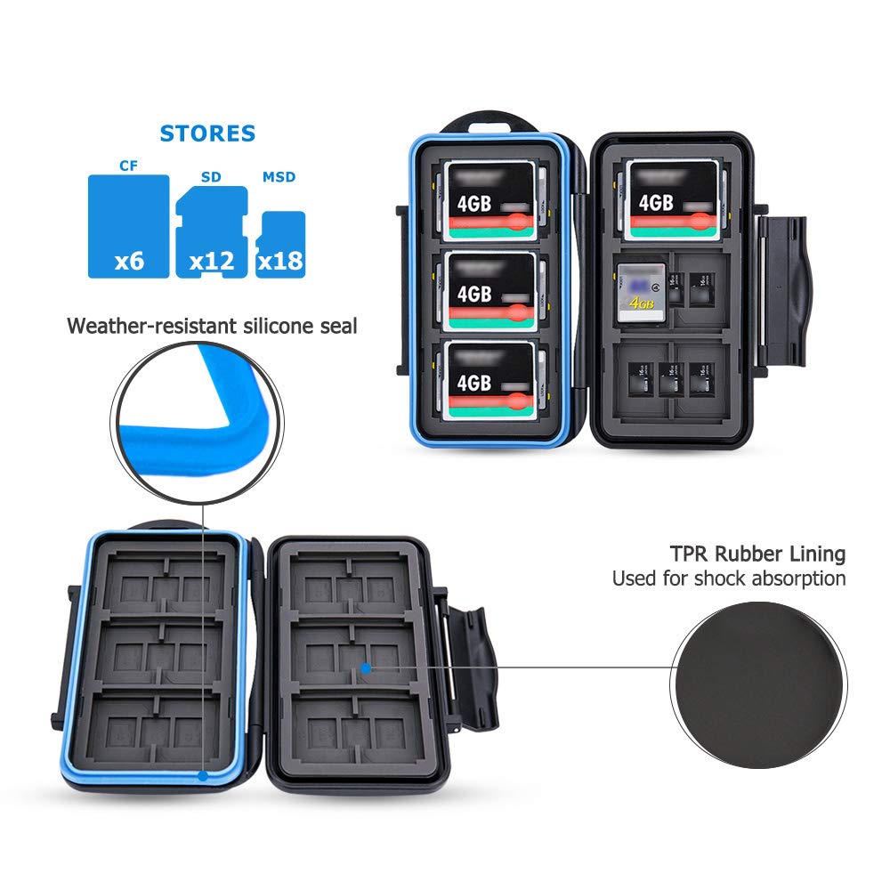 JJC Memory Card Case, SD Card Storage Box for 12 SD Cards + 18 Micro SD + 6 CF Compact Flash Cards (36 Slots)