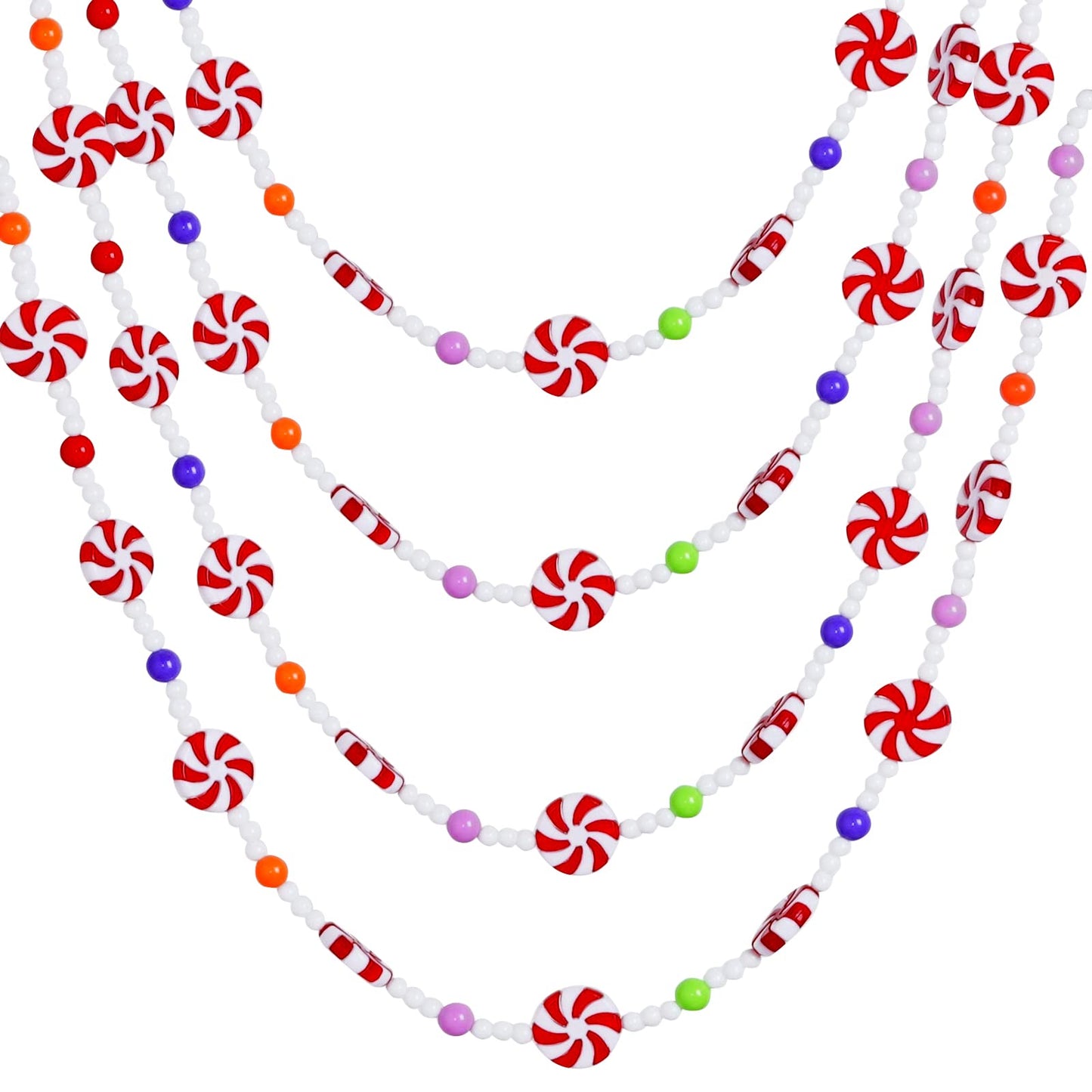 Obmwang 10 Feet Christmas Candy Garland - Red and White Peppermint Beaded Hanging Ornaments for Xmas Tree, Party Supplies, and Holiday Favors