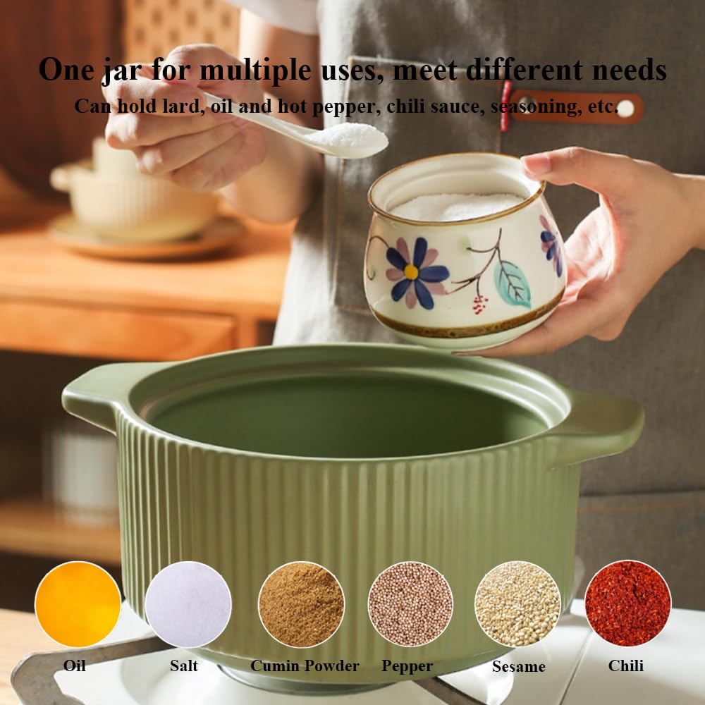 YMYL Ceramic Sugar Bowl with Lid and Spoon, 11oz Porcelain Sugar Holder for Coffee Bar, Salt Container Pepper Storage Jar for Home and Kitchen (Blue)