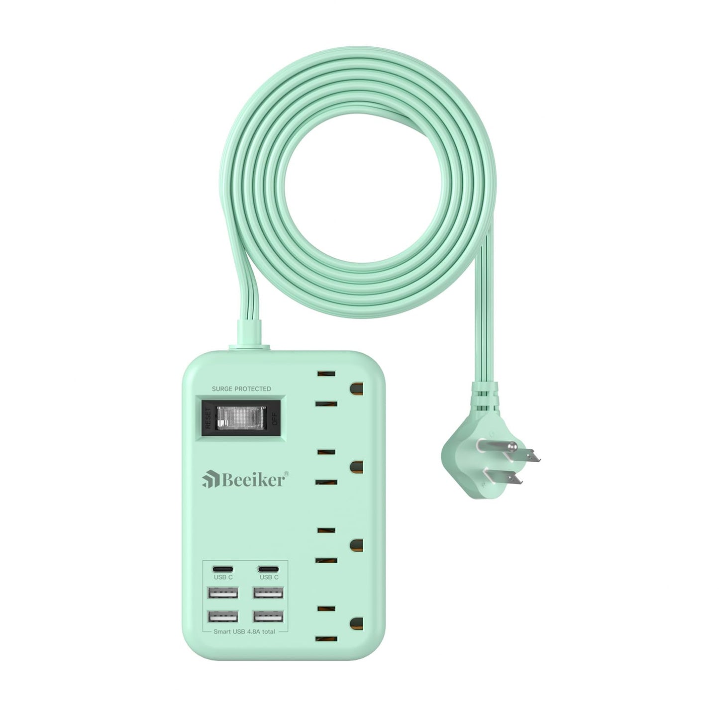 6 USB(2 USB C) Purple Travel Power Strip- 5Ft Lavender Extension Cord with 24W USB Charging Station and 4 Outlets, Purple Desk Accessories with Surge Protector for Cute Kawaii Office Dorm Room