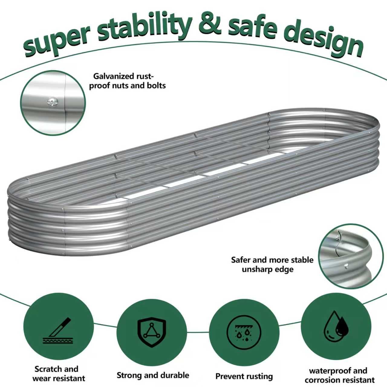 Yortrek Galvanized Raised Garden Bed Outdoor, 12x1.5x1ft Metal Heavy Duty Planter Boxes for Gardening, Easy Assemble Bottomless Small Oval Plant Container Kit for Vegetable, Flower, Fruit, Silver