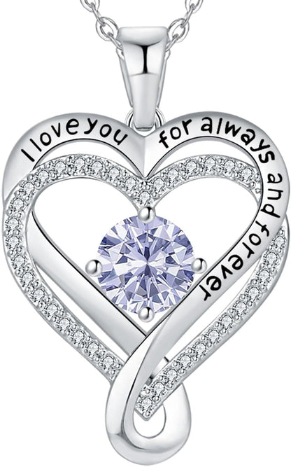 Jewelry for Women Wife Infinity Heart Birthstone I Love You Necklace S925 Anniversary Women Necklaces for Her Wife Birthday Gift Ideas, Birthday Present for Girlfriend Mom Daughter Sterling Silver