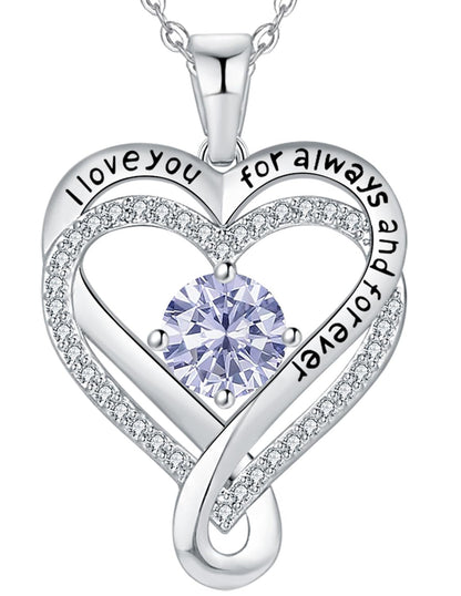 Jewelry for Women Wife Infinity Heart Birthstone I Love You Necklace S925 Anniversary Women Necklaces for Her Wife Birthday Gift Ideas, Birthday Present for Girlfriend Mom Daughter Sterling Silver