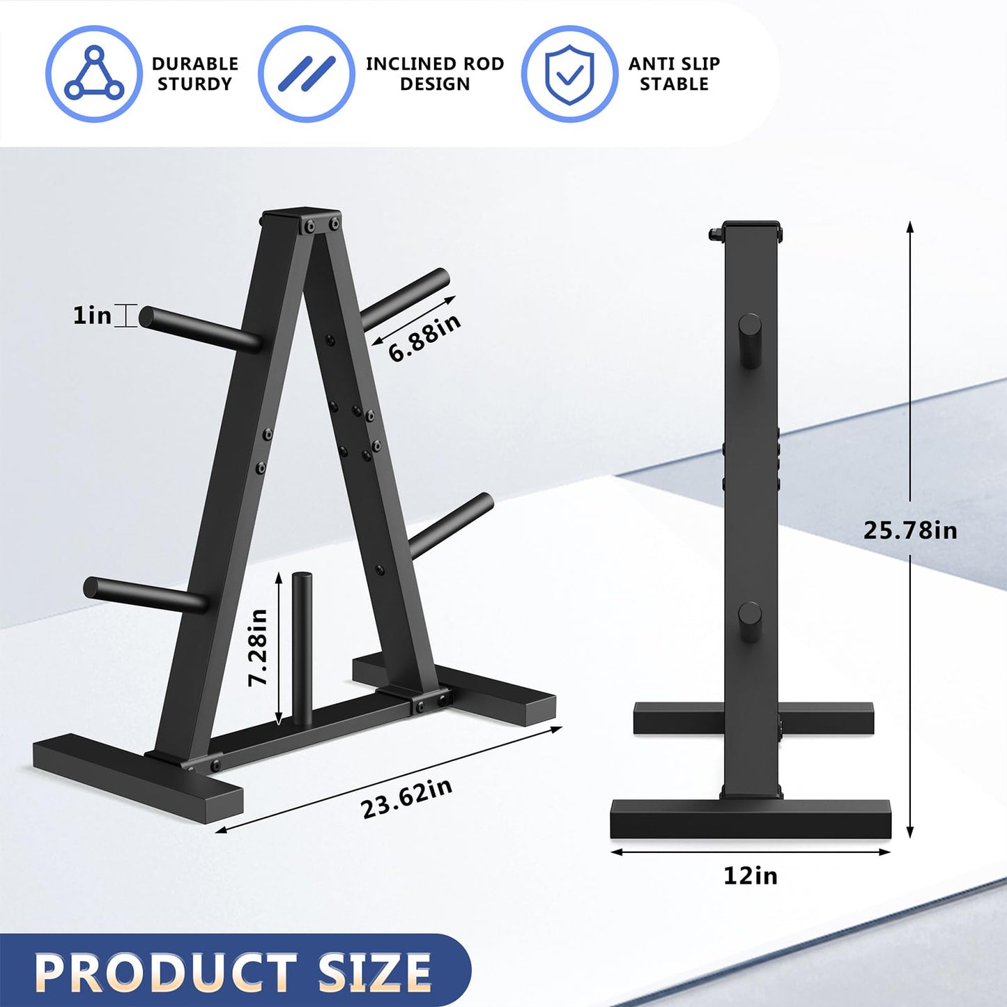 Weight Plate Rack, Weight Tree, 1-Inch Home Gym Storage Stand, Holds 300 lbs