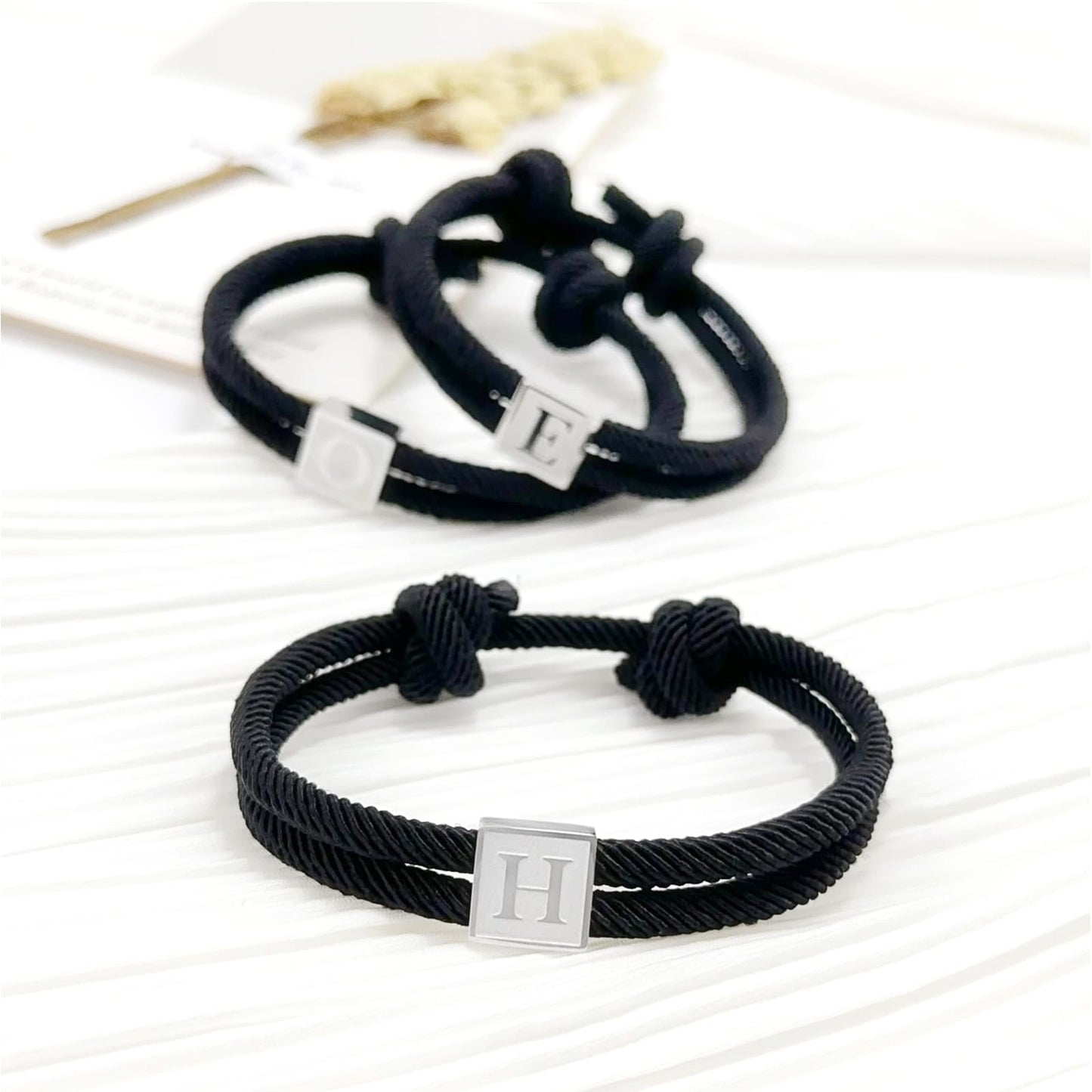 BHDJSHX Rope Initial Bracelet for Men, Stainless Steel A-Z Letter Charm Bracelet, Handmade Braided Men Wrist Adjustable 7-13 Inches Alphabet Jewelry Gift For Men Women