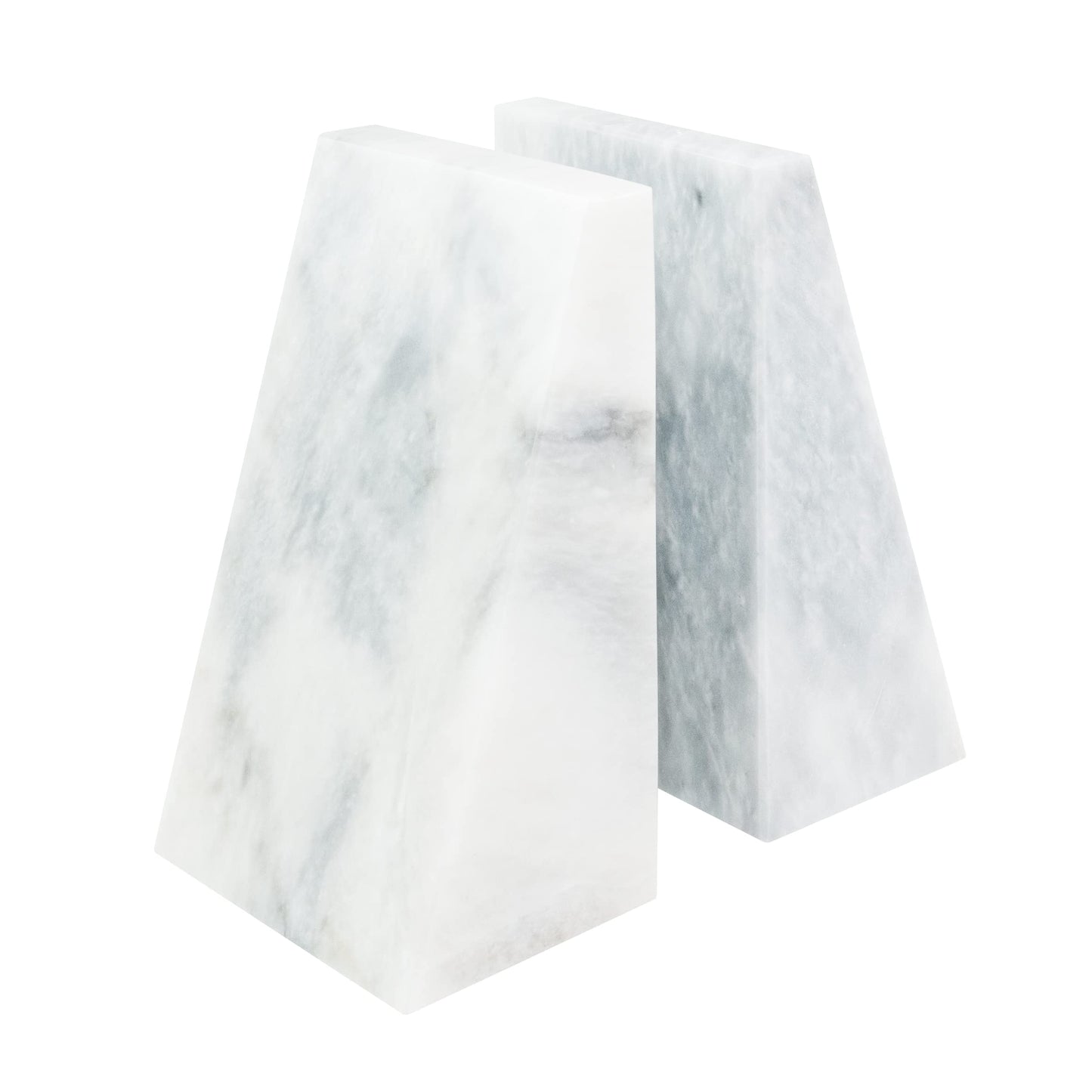 Ottimo Polished Heavy Stone Marble 6" Book Ends for Bookshelf Decor, Home, Office or Kitchen Shelves. Heavy, Triangular, and Decorative Book Stopper with Anti-Slip Pads, Great Gift Idea (White)