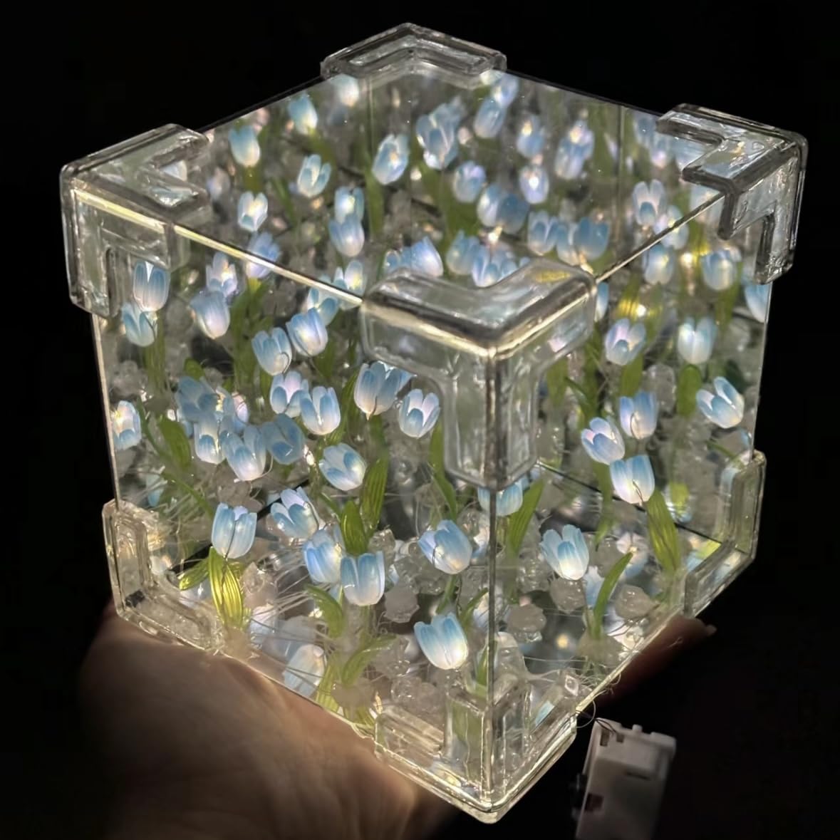 Deep Sea Search GT Tulip Mirror Night Light, DIY Cube Mirror Lamp, Led Handmade Tulip Table Lamp Decoration Ornaments, Christmas, Birthday Gift for Lovers, Friends, Family (Blue)