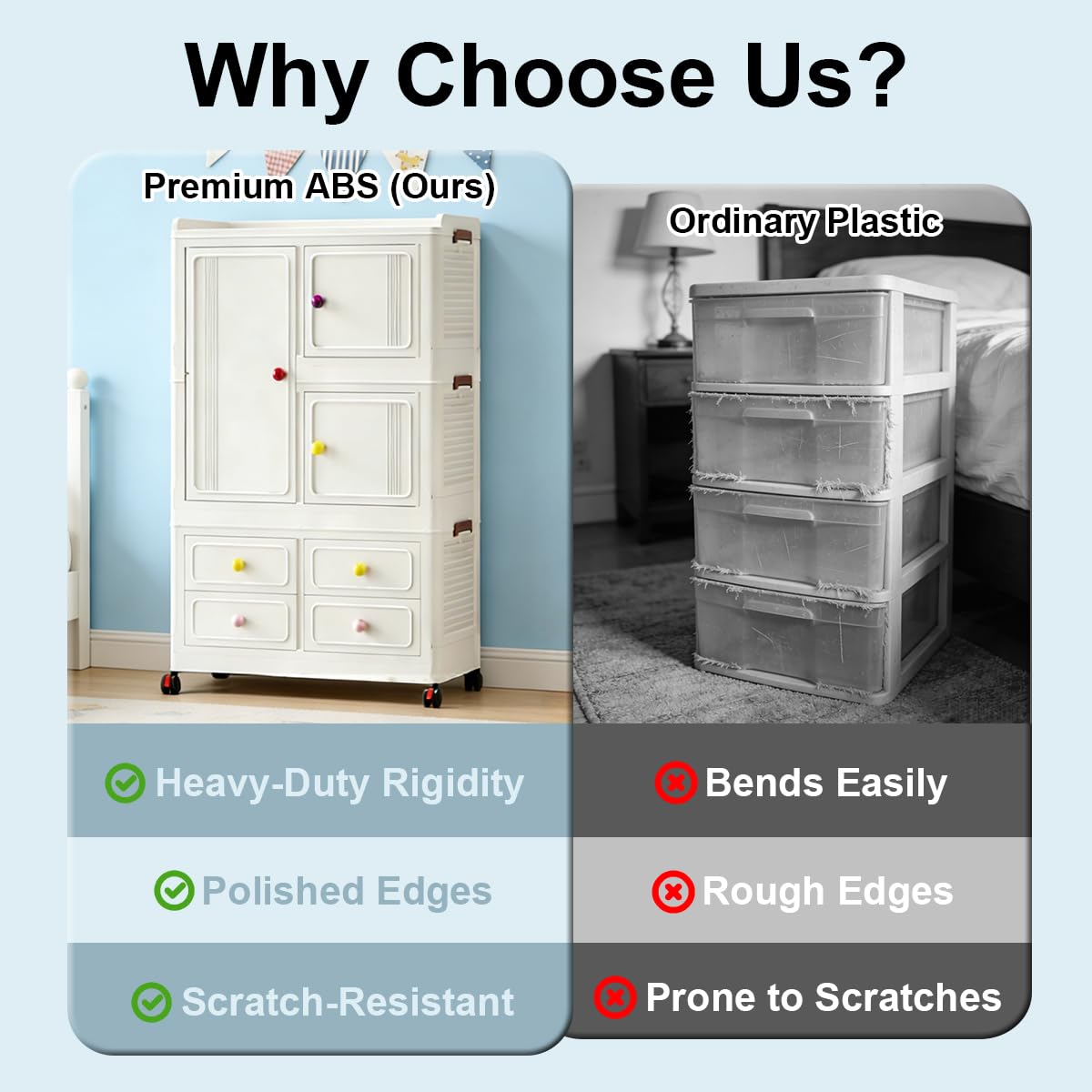 FoldTrend Foldable Storage Cabinet with Locking Wheels & Lids, Heavy-Duty ABS, Large Capacity Closet Organizers and Storage for Home, Apartment, Dorm, Closet - Easy No-Tool Assembly