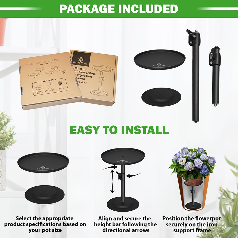 Tuling home Adjustable Pure Iron Planter Inserts, 7-25” Plant Risers for Inside Pots, Planter Fillers for Large Pots, Indoor & Outdoor Insert with 8-10” Top & 6-10” Base (10 wide top. 10wide base)