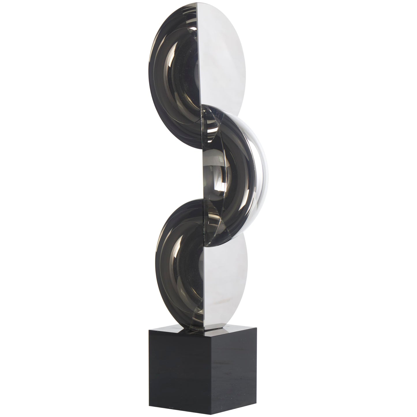 Deco 79 Crystal Geometric Decorative Sculpture Quartered Stacked Orbs Home Decor Statue with Square Black Base, Accent Figurine 5" x 4" x 16", Dark Gray