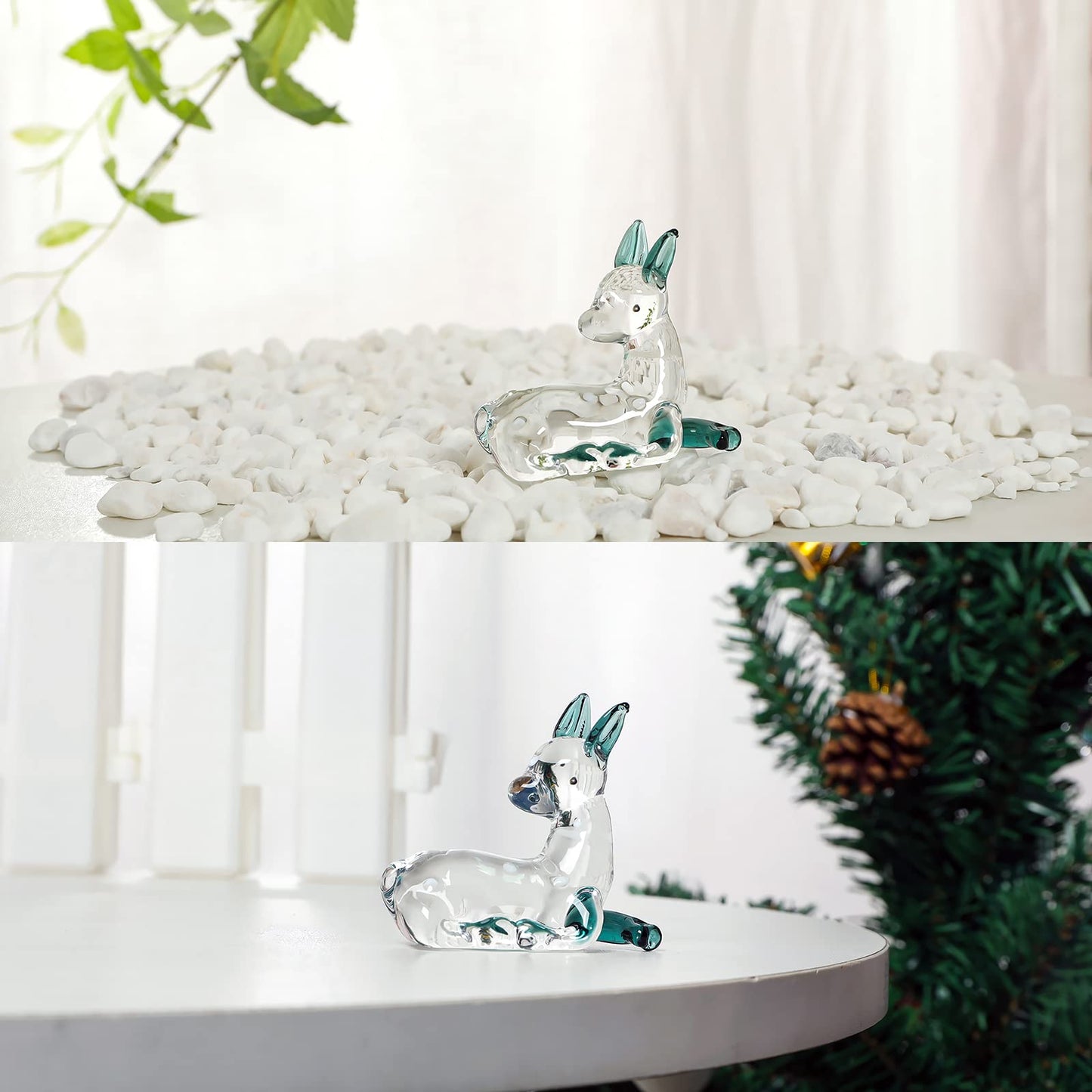 NaneTidy Reindeer Deer Figurine Glass Collection Ornament Statue Animal Collectible Christmas Decor Home Decor