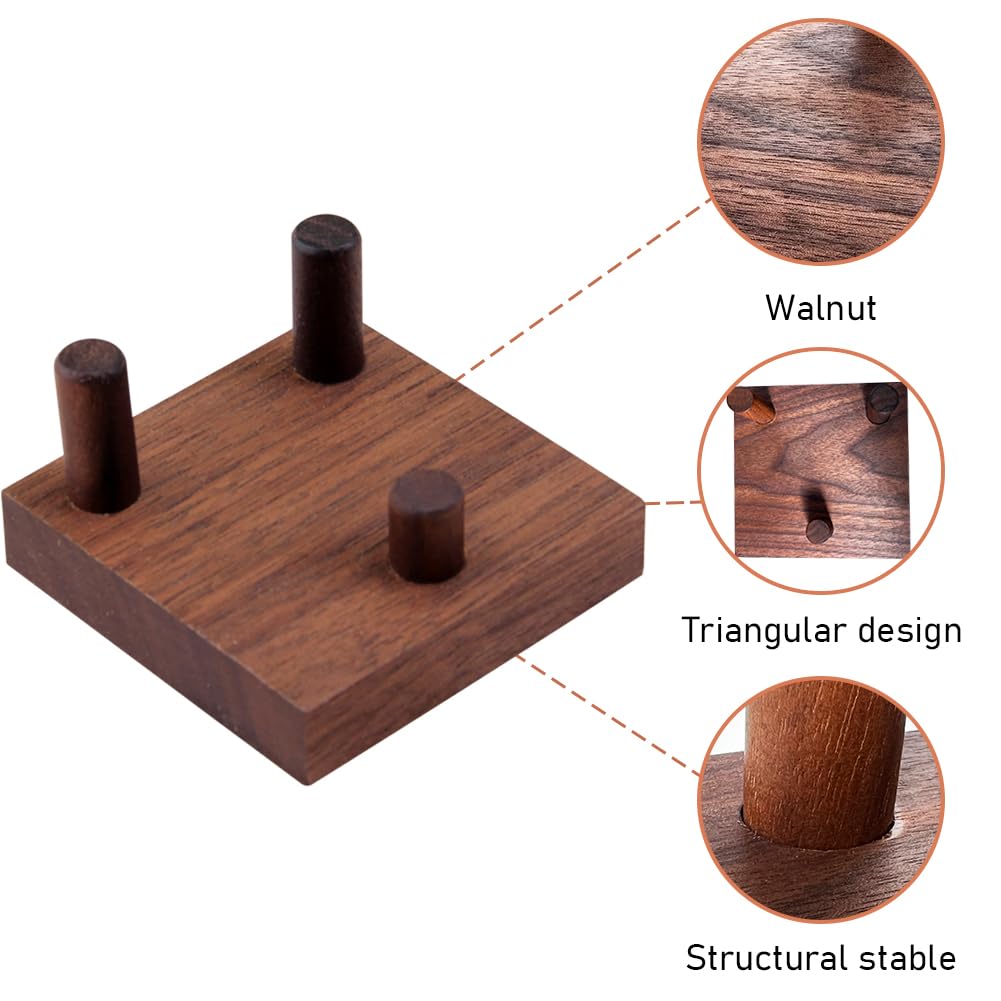 WAYUTO Walnut Crystal Display Stand Rock Display Holder Three-Peg Display Easel Stands for Fossil Coral Geodes Rock Mineral Agate M