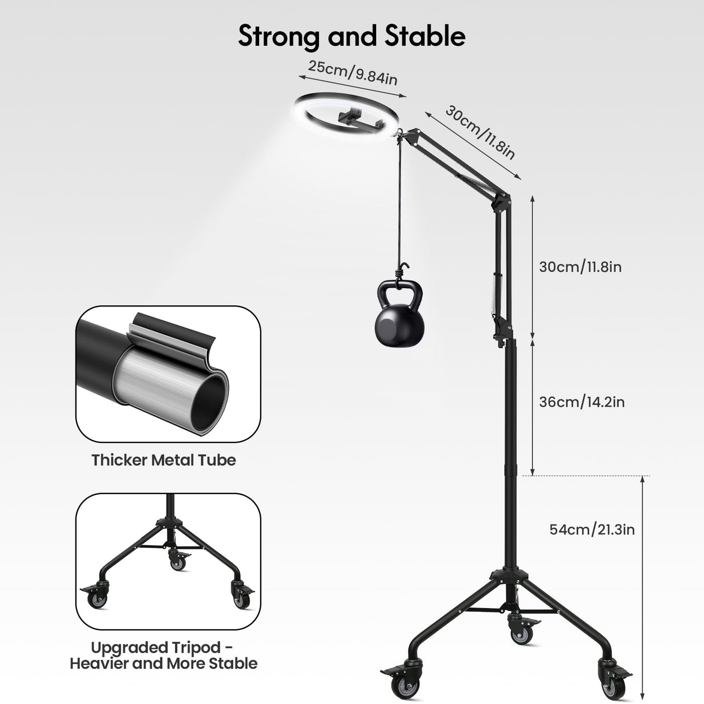 LUXSURE 10" Ring Light with Tripod Stand & Phone Holder Tall 175cm/69'', Movable Overhead Phone Mount with Casters, Overhead Tripod with Light for Cooking/Live Stream/Video Recording/Photography