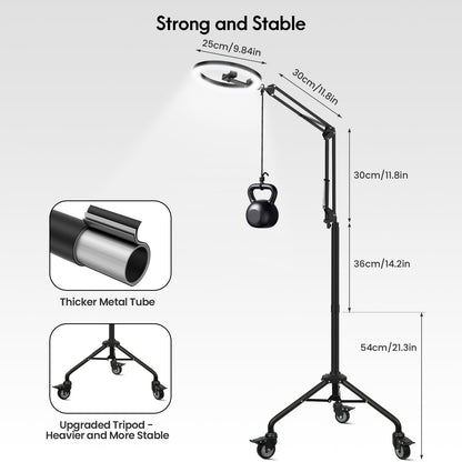 LUXSURE 10" Ring Light with Tripod Stand & Phone Holder Tall 175cm/69'', Movable Overhead Phone Mount with Casters, Overhead Tripod with Light for Cooking/Live Stream/Video Recording/Photography