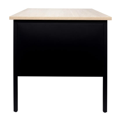 Flash Furniture Cambridge Right Side Single Pedestal Desk with 3 Locking Drawers, Commercial Grade Teacher's or Office Desk, 30x48, Metal Frame, White Oak/Black