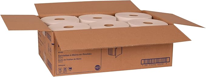 Tork Paper Hand Towel Roll White H21, 100% Recycled Fiber, 6 Rolls x 1000 ft