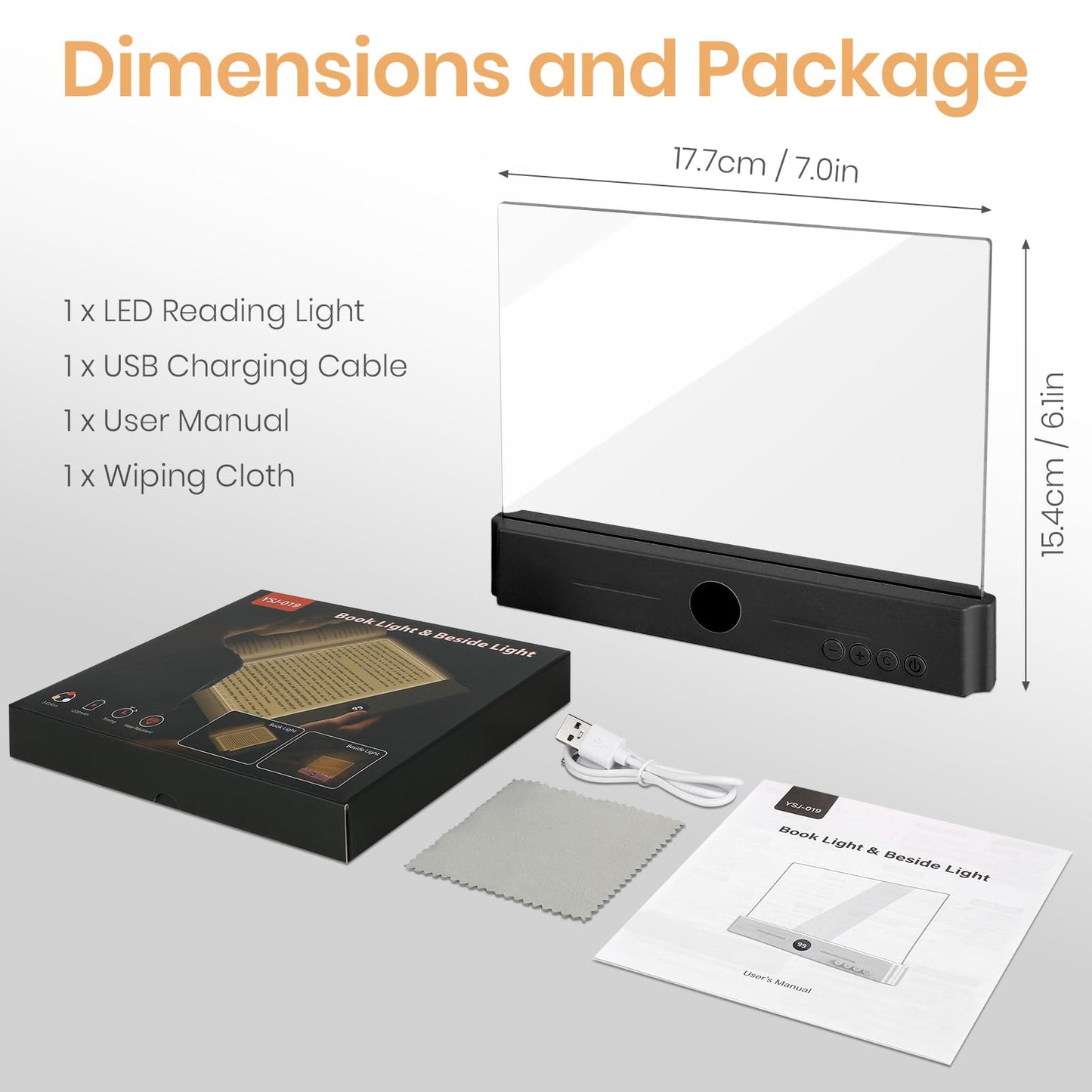 Suteng Book Light, Rechargeable Clear LED Flat Reading Light for Reading in Bed at Night with 3 Colors & Timer, Dimmable Full Page Panel Plate Lamp, Bookish Gifts for Readers Kids Women Men (Black)