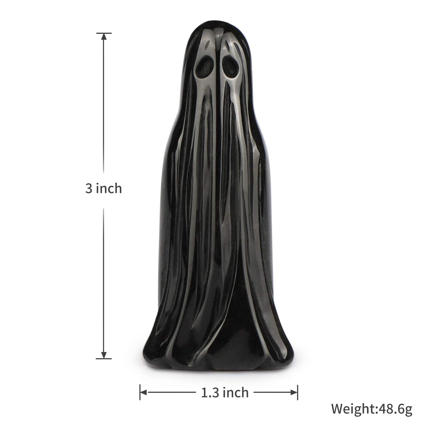 Artistone 3.0" Black Obsidian Halloween Crystal Ghost Carving Statue Figurine Hand Carved Gemstone Ghost Collectibles Sculpture Stone for Carnival Party Decoration with Gift Box