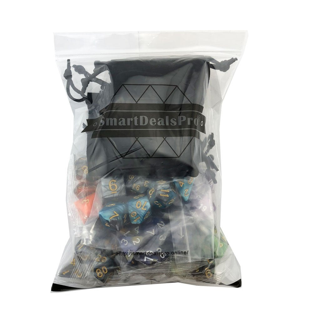 SmartDealsPro 5 x 7-Die Double-Colors Polyhedral Dice Sets with Pouches for D&D DND RPG MTG Dungeon and Dragons Table Board Roll Playing Games D4 D6 D8 D10 D% D12 D20