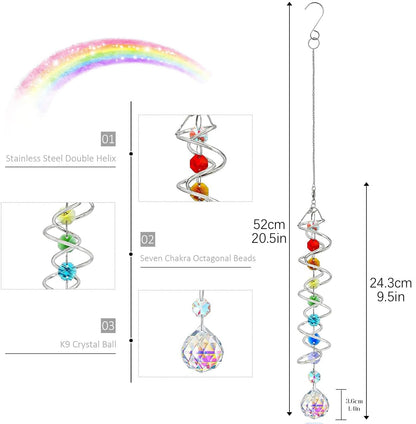 H&D HYALINE & DORA Sun Catchers for Windows,Crystal Sun Catcher with Seven Chakra Beads,Decorative Wind Spinner Tail Suncatcher for Indoor Christmas Decoration 20.5in