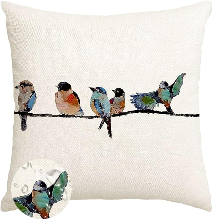 RABUSOFA Outdoor Pillow Covers 24x24 Inch, Outdoor Bird Lumbar Throw Pillow