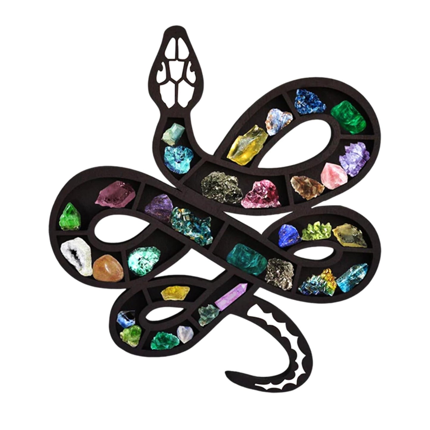 PYHIRRY Wooden Snake Crystal Display Shelf Gothic Snake Decor Crystal Shelf Holds Rocks Crystals Essential Oil Small Glass Bottles of Hanging Display Shelf Witchy Decor Snake Gifts (12” X 11.2”)