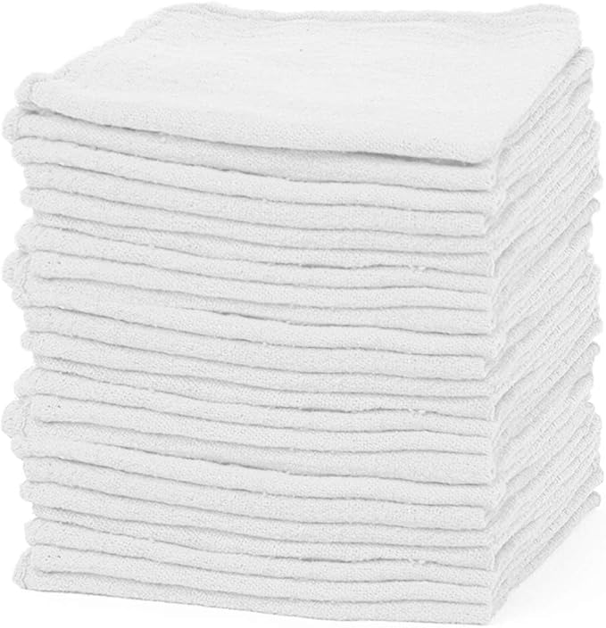 Shop Towels – Pack of 50 Reusable Cleaning Rags – Durable Quality Cotton – 13"